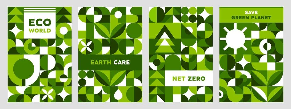 Environment posters with green Bauhaus pattern Illustrazione stock