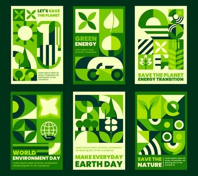 Environment posters with green Bauhaus patterns イラスト素材