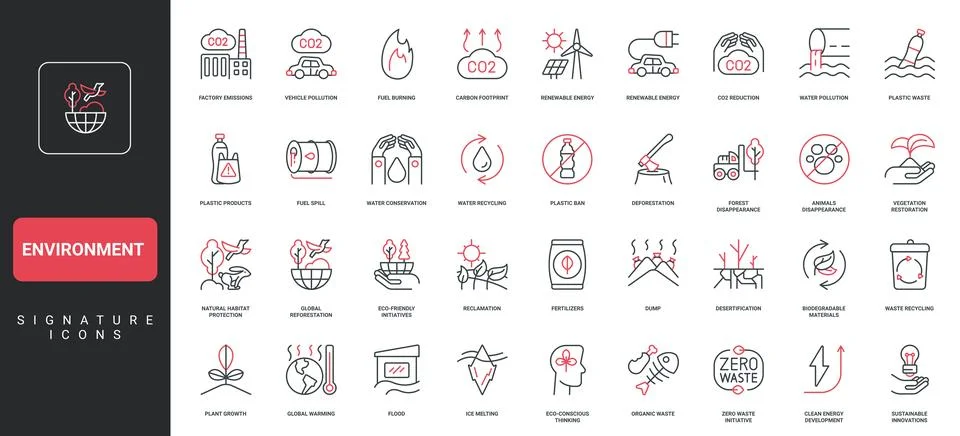 Environment problem and solution to save, care ecology of planet Earth line icon Illustrazione stock