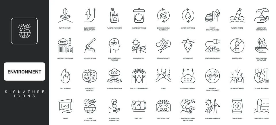 Environment problem and solution to save, care ecology of planet Earth line icon Stock Illustration