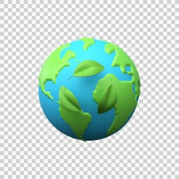 Environment protection. Ecological icon. 3d earth with leaves. Stock Illustration