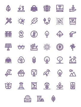 Environment Vector Icon Set with 45 Bold Line 256x256 Pixel Optimized Graphic Illustrazione stock