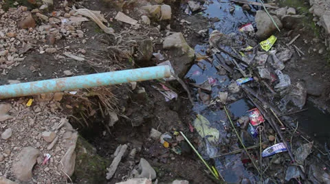 Environment Water Pipe Pollution Creek T rash Stock Footage 26087954