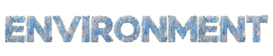 Environment word spelt out in empty plastic bottle font. 3D Rendering Stock Illustration