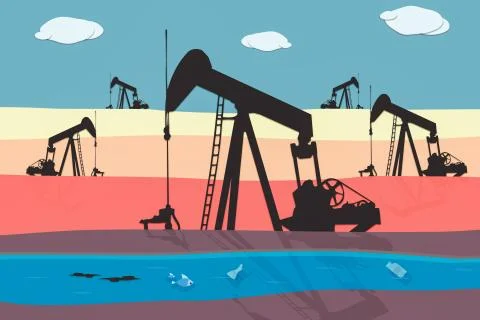 Environmental 3D illustration. Pump jack. Oil well Stock Illustration