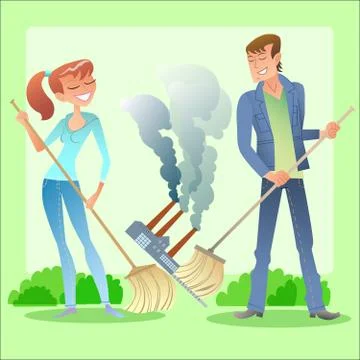 Environmental activists cleanse the planet of garbage and air po Stock Illustration
