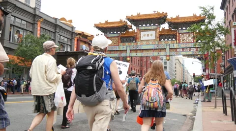 Environmental Activists Protest Fracking at Chinatown 4K Stock Footage 51437048