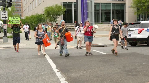 Environmental Activists Protest Fracking at NPR Office 4K Stock Footage 51438461