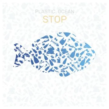 Environmental banner plastic garbage trash marine life in our ocean decor Stock Illustration