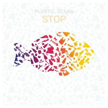 Environmental banner plastic garbage trash marine life in our ocean decor Stock Illustration
