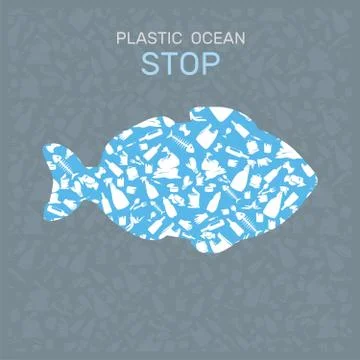 Environmental banner plastic garbage trash marine life in our ocean decor Stock Illustration