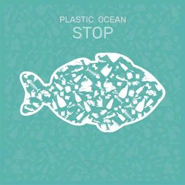 Environmental banner plastic garbage trash marine life in our ocean decor Stock Illustration