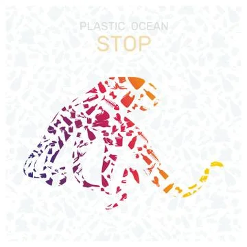 Environmental banner plastic garbage trash marine life in our ocean decor Stock Illustration