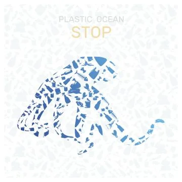 Environmental banner plastic garbage trash marine life in our ocean decor Stock Illustration