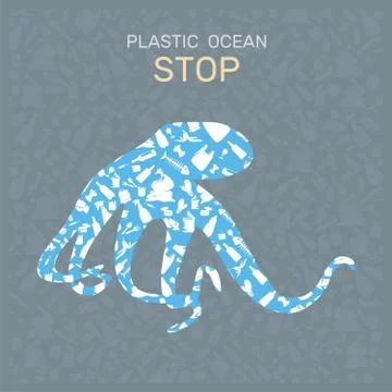 Environmental banner plastic garbage trash marine life in our ocean decor Stock Illustration