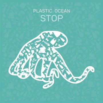 Environmental banner plastic garbage trash marine life in our ocean decor Stock Illustration