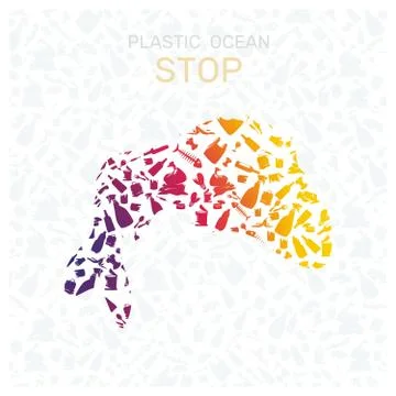 Environmental banner plastic garbage trash marine life in our ocean decor Stock Illustration