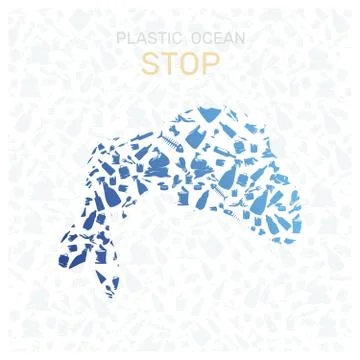 Environmental banner plastic garbage trash marine life in our ocean decor Stock Illustration