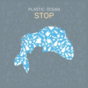 Environmental banner plastic garbage trash marine life in our ocean decor Stock Illustration