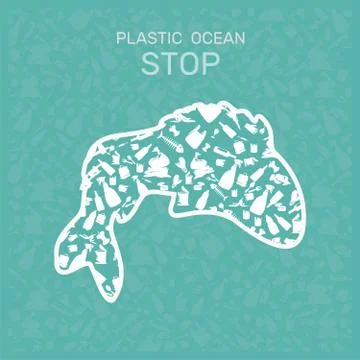 Environmental banner plastic garbage trash marine life in our ocean decor Stock Illustration