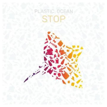 Environmental banner plastic garbage trash marine life in our ocean decor Stock Illustration