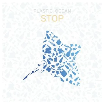Environmental banner plastic garbage trash marine life in our ocean decor Stock Illustration
