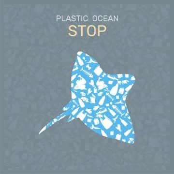 Environmental banner plastic garbage trash marine life in our ocean decor Stock Illustration