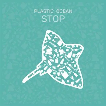 Environmental banner plastic garbage trash marine life in our ocean decor Stock Illustration