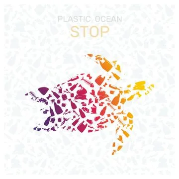 Environmental banner plastic garbage trash marine life in our ocean decor Stock Illustration