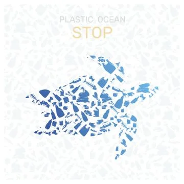 Environmental banner plastic garbage trash marine life in our ocean decor Stock Illustration