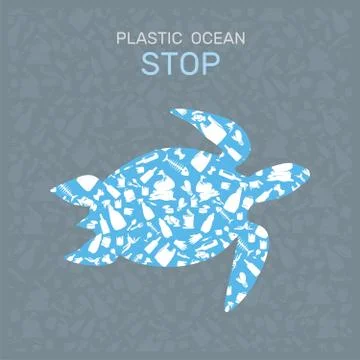 Environmental banner plastic garbage trash marine life in our ocean decor Stock Illustration
