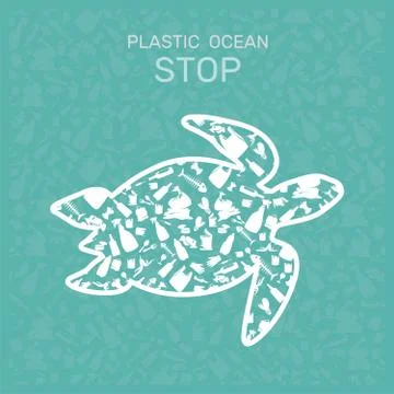 Environmental banner plastic garbage trash marine life in our ocean decor Stock Illustration
