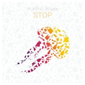 Environmental banner plastic garbage trash marine life in our ocean decor Stock Illustration