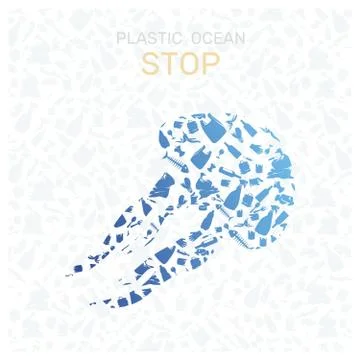 Environmental banner plastic garbage trash marine life in our ocean decor Stock Illustration