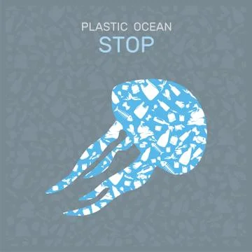Environmental banner plastic garbage trash marine life in our ocean decor Stock Illustration