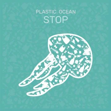 Environmental banner plastic garbage trash marine life in our ocean decor Stock Illustration