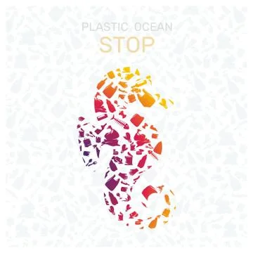 Environmental banner plastic garbage trash marine life in our ocean decor Stock Illustration