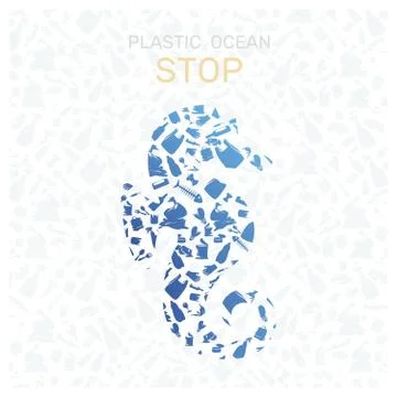 Environmental banner plastic garbage trash marine life in our ocean decor Stock Illustration