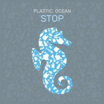 Environmental banner plastic garbage trash marine life in our ocean decor Stock Illustration