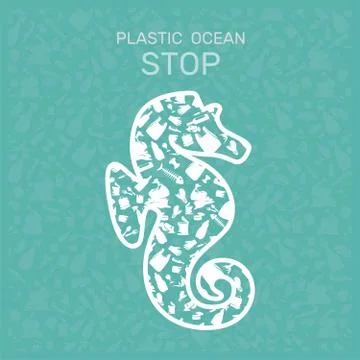 Environmental banner plastic garbage trash marine life in our ocean decor Stock Illustration