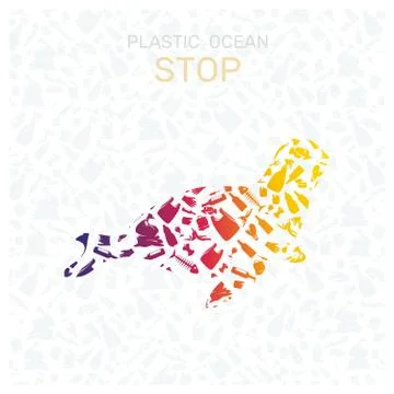 Environmental banner plastic garbage trash marine life in our ocean decor Stock Illustration