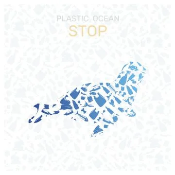 Environmental banner plastic garbage trash marine life in our ocean decor Stock Illustration