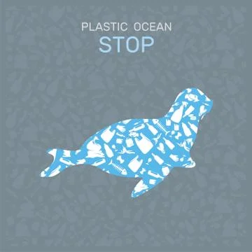 Environmental banner plastic garbage trash marine life in our ocean decor Stock Illustration