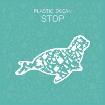 Environmental banner plastic garbage trash marine life in our ocean decor Stock Illustration