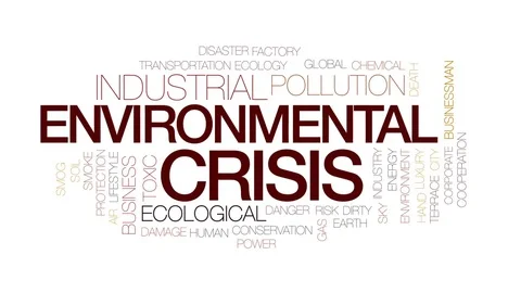 Environmental crisis animated word cloud, text design animation. Kinetic Stock Footage 74904902