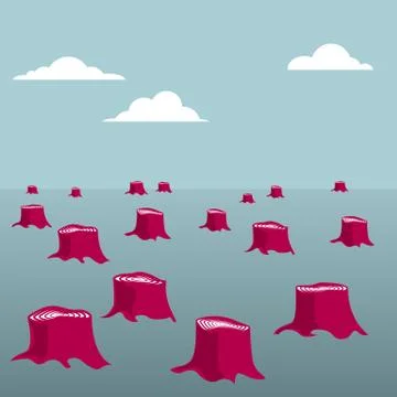 Environmental damage design concept,Deforestation tree stumps left behind. Stock Illustration