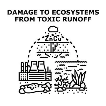 Environmental damage from toxic runoff impacting ecosystems Stock Illustration