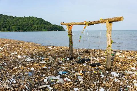 Environmental disaster. Garbage dump on Bai sao beach Stock Photos