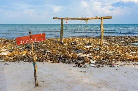 Environmental disaster. Garbage dump on Bai sao beach Stock Photos