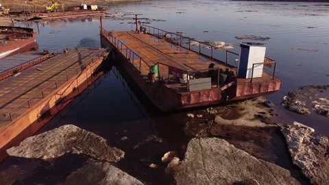 Environmental disaster. Oil slick on the water, water pollution and oil spill Stock Footage